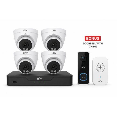 Uniview 4-Camera Smart Security Kit + Video Doorbell Package Uniview 4-Camera Smart Security Kit + Video Doorbell Package